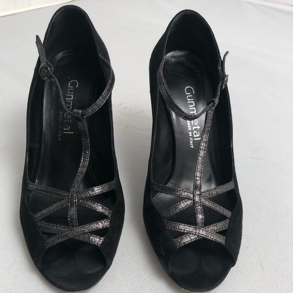 Gunmetal brand black suede stiletto heels - Picture 1 of 8